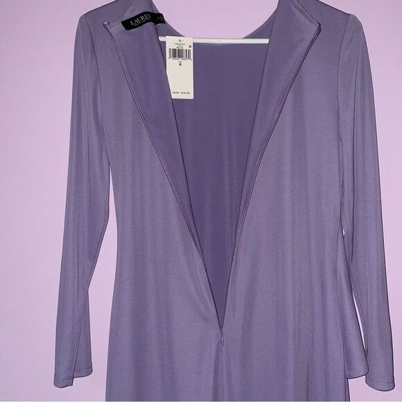 NEW Ralph Lauren Size 6 Dress Midi Lilac Purple Wrap Front 3/4 Sleeve High Neck - Picture 9 of 9
